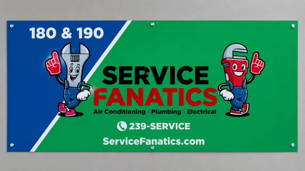 Service Fanatics business sign replacement in Cape Coral featuring updated brand colors and professional exterior signage.