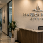 Dimensional lobby sign and ADA-compliant signage installed inside a professional Fort Myers business.