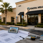 Business owner and sign consultant reviewing commercial sign plans before applying for a sign permit in Lee County, Florida.