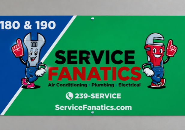 Service Fanatics business sign replacement in Cape Coral featuring updated brand colors and professional exterior signage.